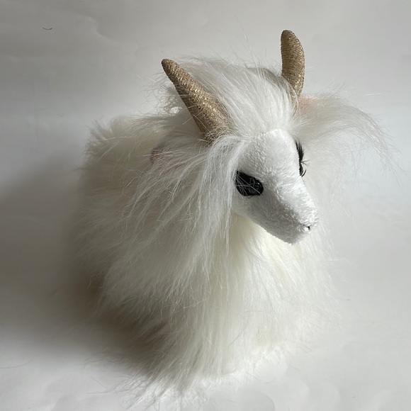 Aurora mountain goat long fur sequined horn plush stuffed animal toy - Picture 2 of 9
